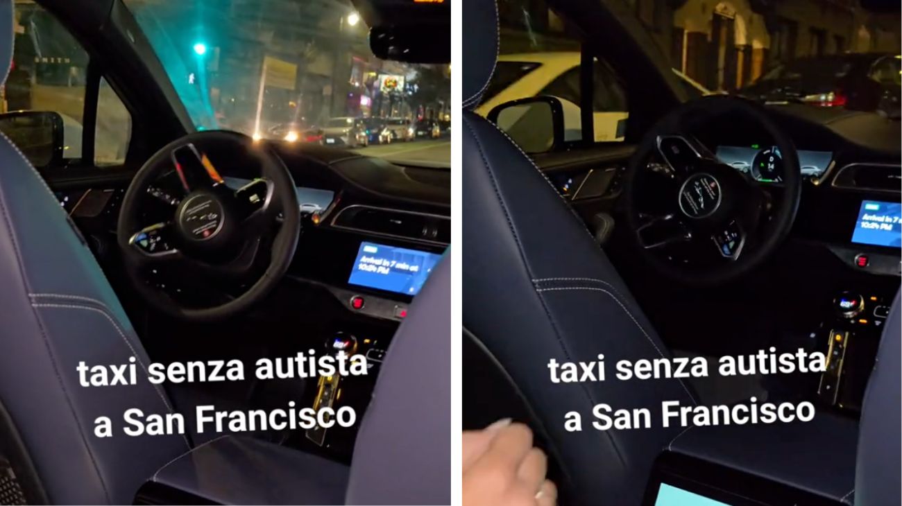 Sale su un taxi senza autista e la sua reazione diventa virale sui social: è l'auto del futuro